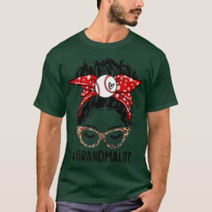 Camiseta Leopard Baseball Grandma Life Messy Bun Game Day M