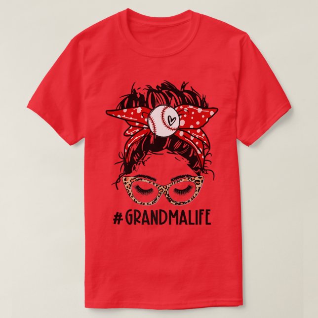 Camiseta Leopard Baseball Grandma Life Messy Bun Game Day M (Diseño del anverso)