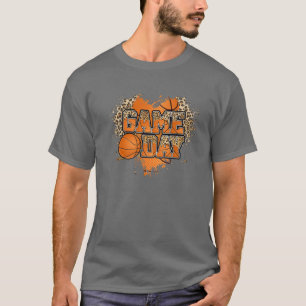 Camiseta Leopard Basketball Game Day Vibes Heart Love Baske