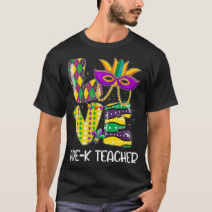 Camiseta Leopard Beads Bling LOVE PreK Teacher Mardi Gras C