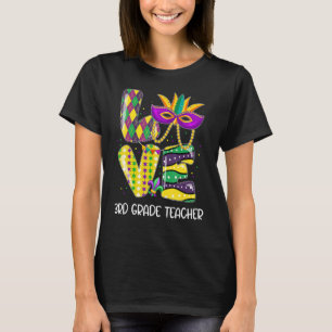 Camiseta Leopard Beads Bling LOVE Teacher de tercer grado M