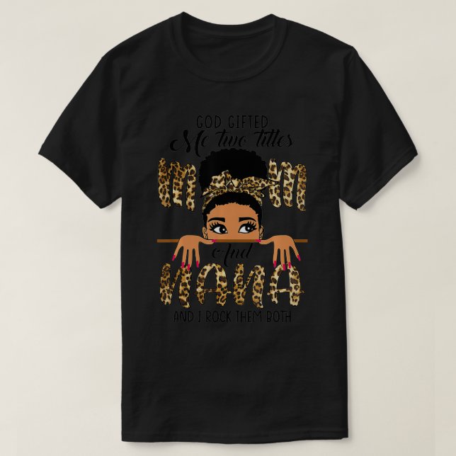 Camiseta Leopard Black Two Tites Mom Nana Afro Queen Melan (Diseño del anverso)