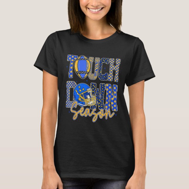 Camiseta Leopard Blue Gold Checkered Football Touchdown Sea (Anverso)
