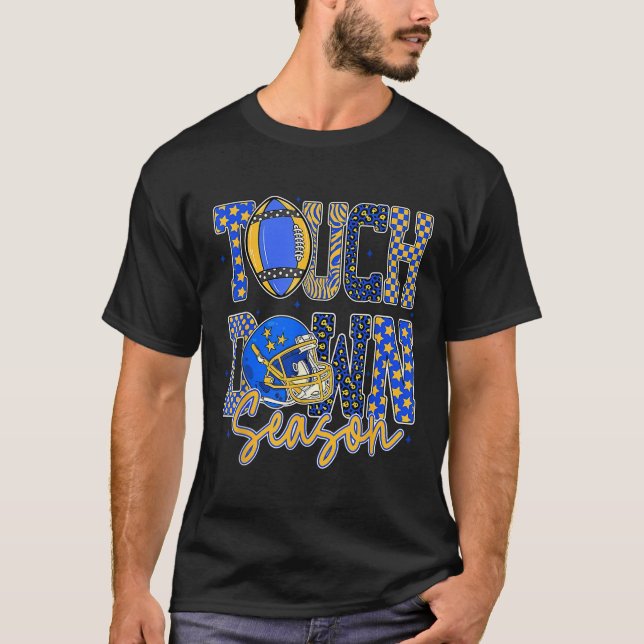 Camiseta Leopard Blue Gold Checkered Football Touchdown Sea (Anverso)