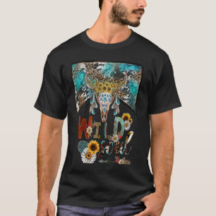 Camiseta Leopard Boho Bull Skull Wild Soul Hippie Western C