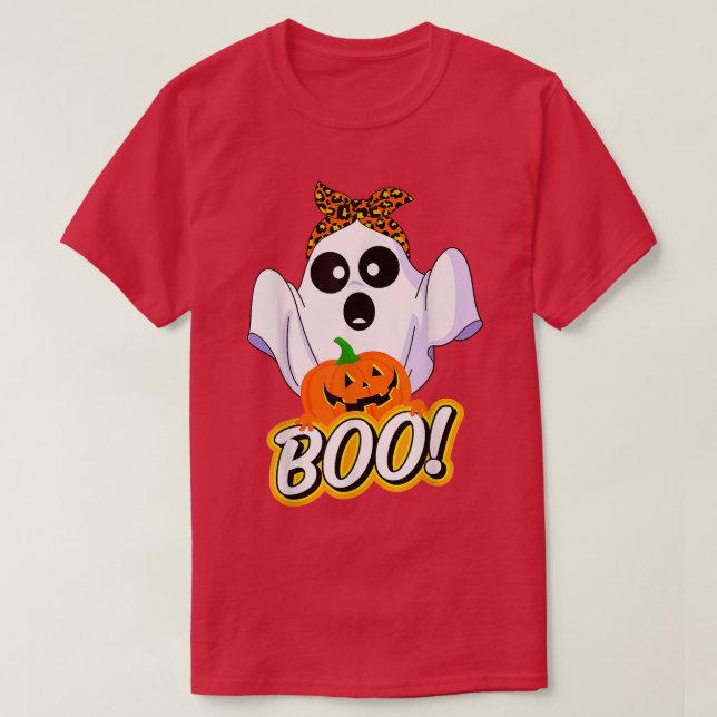 Camiseta Leopard Boo Ghost Witchy Otoño Costume de Hallowee (Diseño del anverso)