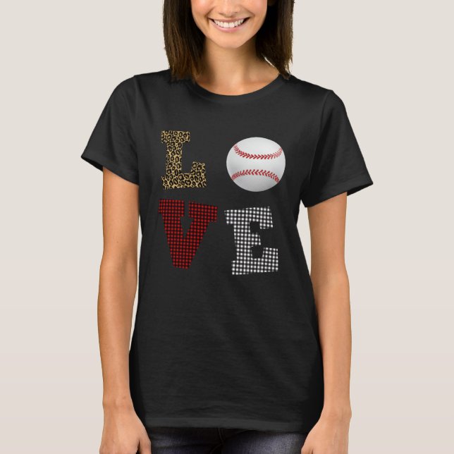 Camiseta Leopard Buffalo Plaid Baseball Player Valentine s  (Anverso)