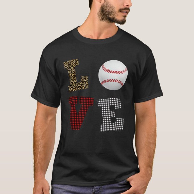 Camiseta Leopard Buffalo Plaid Baseball Player Valentine s  (Anverso)