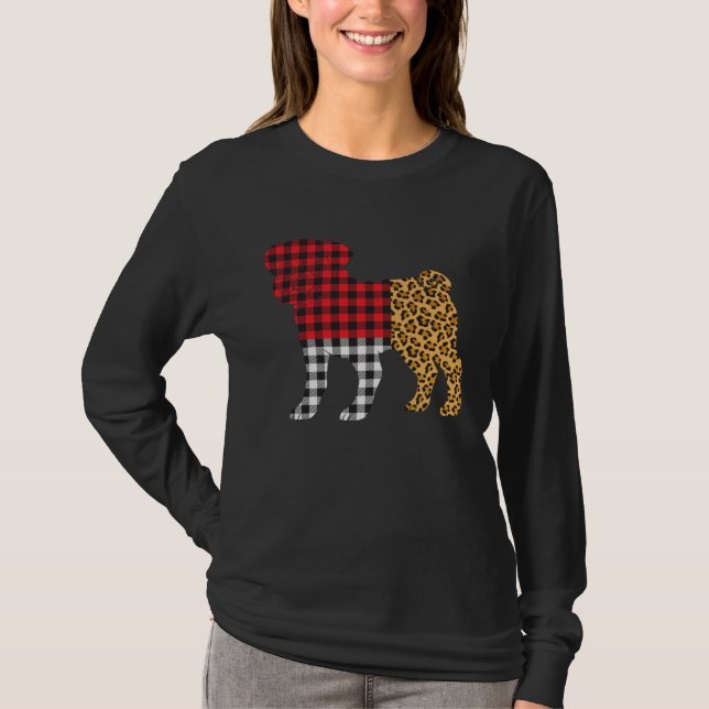 Camiseta Leopard Buffalo Plaid Pug Dog  Valentine s day (Anverso)