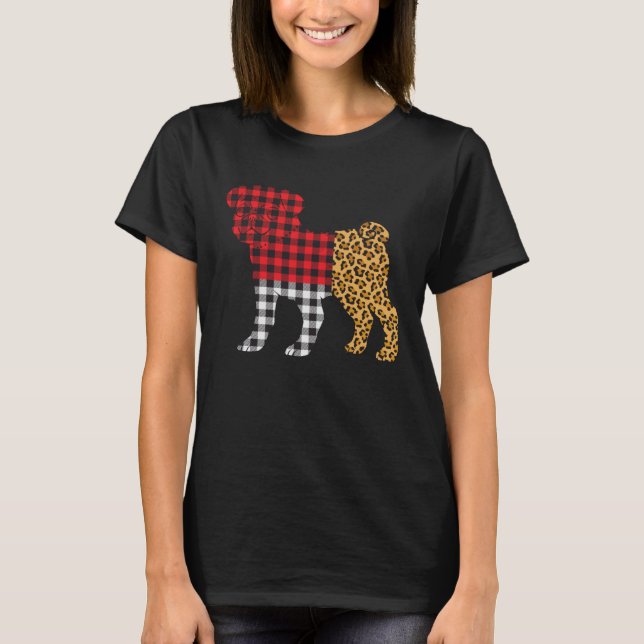 Camiseta Leopard Buffalo Plaid Pug Dog  Valentine s day (Anverso)
