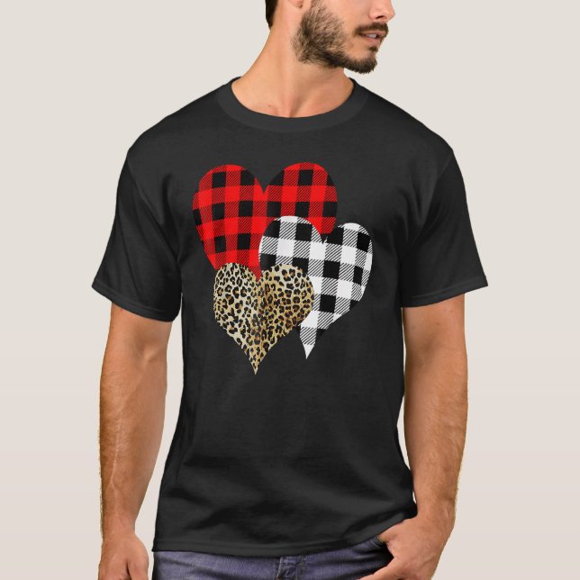 Camiseta Leopard Buffalo Red Black Plaid Heart Funny Valent (Anverso)