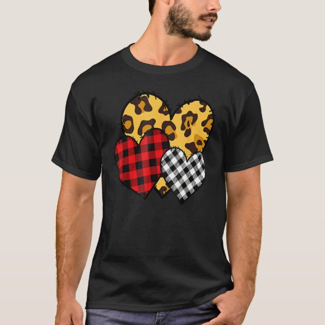 Camiseta Leopard Buffalo Red Black Plaid Heart Funny Valent (Anverso)