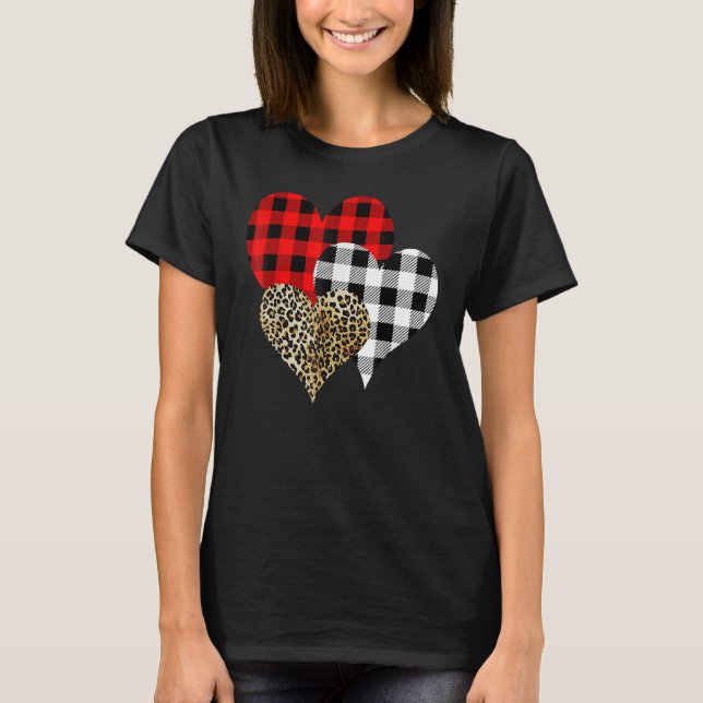 Camiseta Leopard Buffalo Red Black Plaid Heart Funny Valent (Anverso)