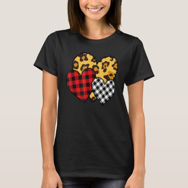 Camiseta Leopard Buffalo Red Black Plaid Heart Funny Valent (Anverso)