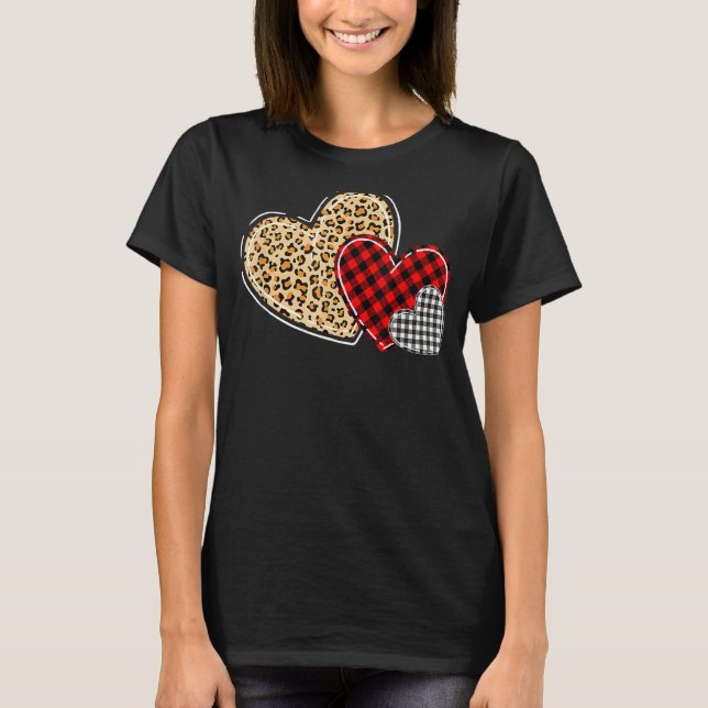 Camiseta Leopard Buffalo Red Black Plaid Heart Funny Valent (Anverso)