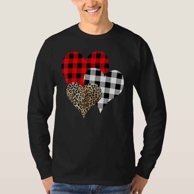 Camiseta Leopard Buffalo Red Black Plaid Heart Funny Valent (Anverso)