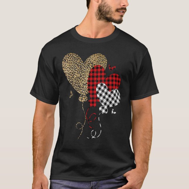 Camiseta Leopard Buffalo Red Black Plaid Heart Funny Valent (Anverso)