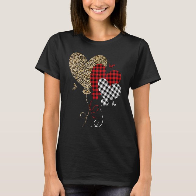 Camiseta Leopard Buffalo Red Black Plaid Heart Funny Valent (Anverso)