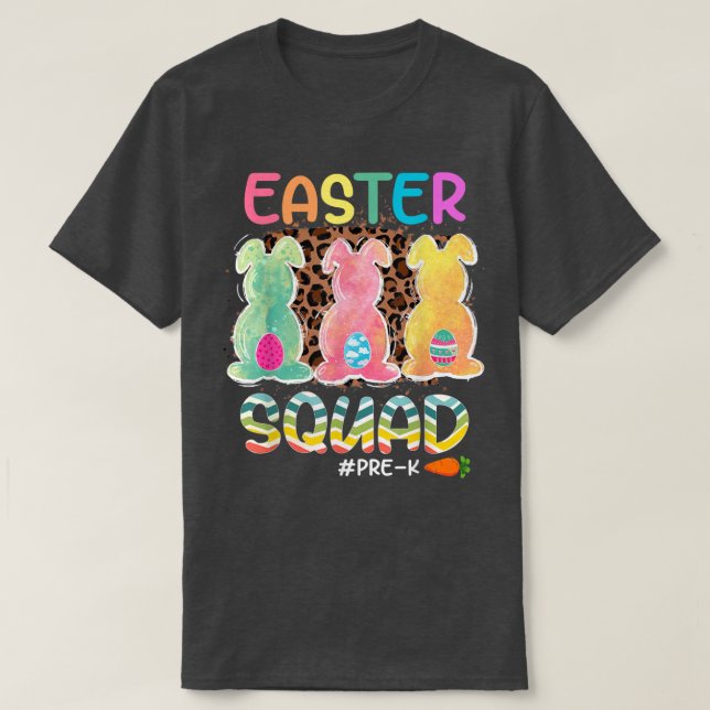 Camiseta Leopard Bunnies PreK Teacher Squad Easter Day Eggs (Diseño del anverso)