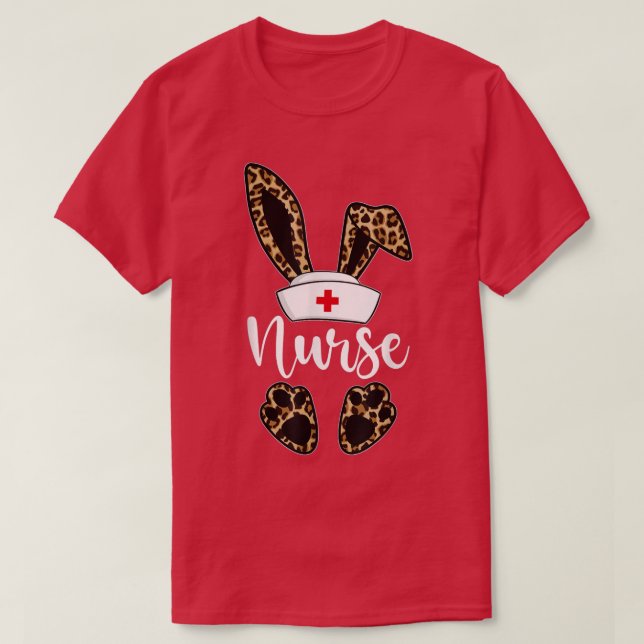 Camiseta Leopard Bunny Nurse Happy Easter Day Eggter Hunter (Diseño del anverso)
