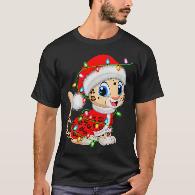 Camiseta Leopard Christmas Lights Santa Costume Cute Animal (Anverso)