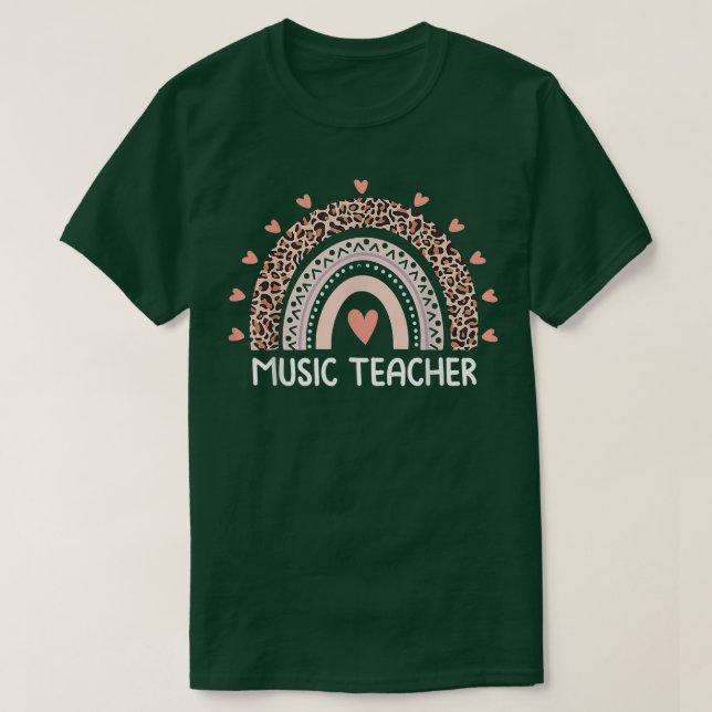 Camiseta Leopard Cute Rainbow Music Teacher Back To School  (Diseño del anverso)
