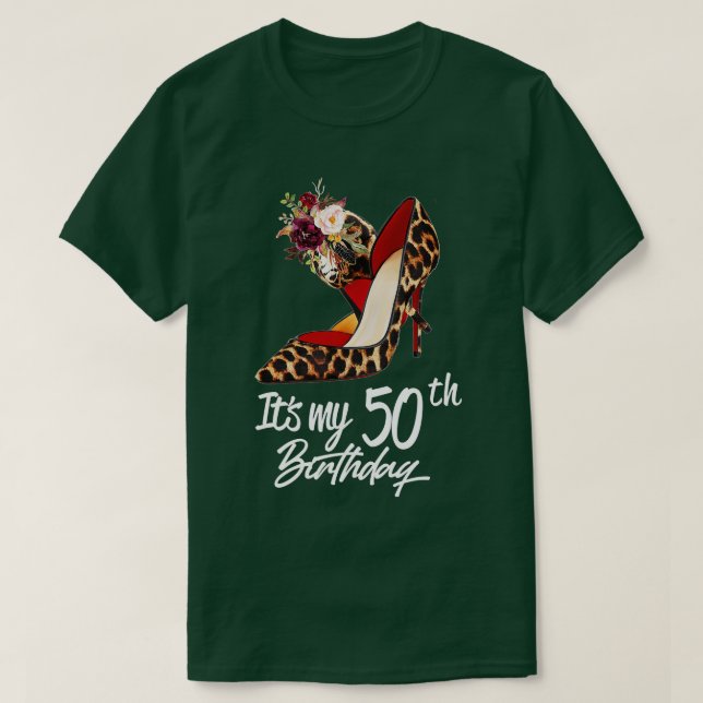 Camiseta Leopard de talones altos de 50 años es mi cumpleañ (Diseño del anverso)