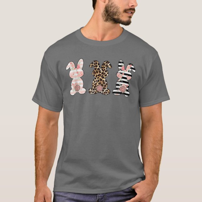 Camiseta Leopard Easter Bunny Rabbit Trio Cute Flowe (Anverso)