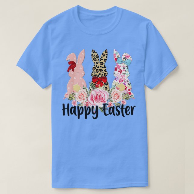 Camiseta Leopard Easter Bunny Rabbit Trio Feliz Pascua (Diseño del anverso)