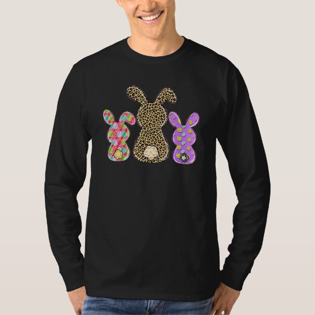 Camiseta Leopard Easter Eggs Bunny Rabbit Trio Cute Mujeres (Anverso)