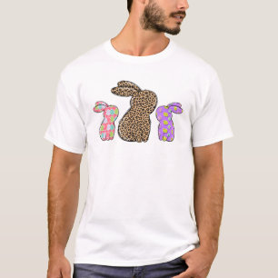 Camiseta Leopard Easter Eggs Bunny Rabbit Trio Cute Mujeres