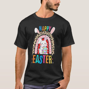 Camiseta Leopard Easter Rainbow Bunny Rabbit Trio Cute Happ