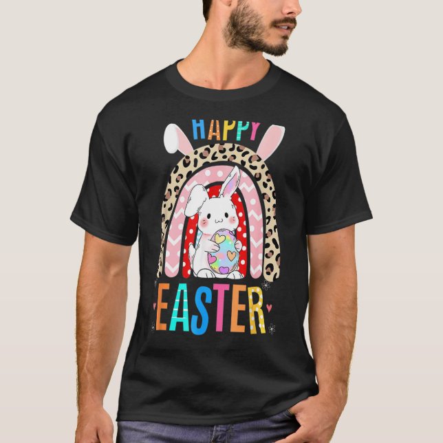 Camiseta Leopard Easter Rainbow Bunny Rabbit Trio Cute Happ (Anverso)