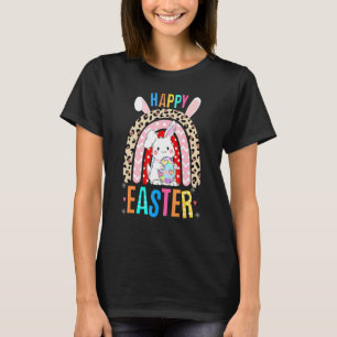 Camiseta Leopard Easter Rainbow Bunny Rabbit Trio Cute Happ