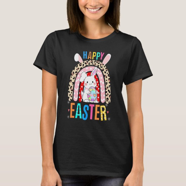 Camiseta Leopard Easter Rainbow Bunny Rabbit Trio Cute Happ (Anverso)