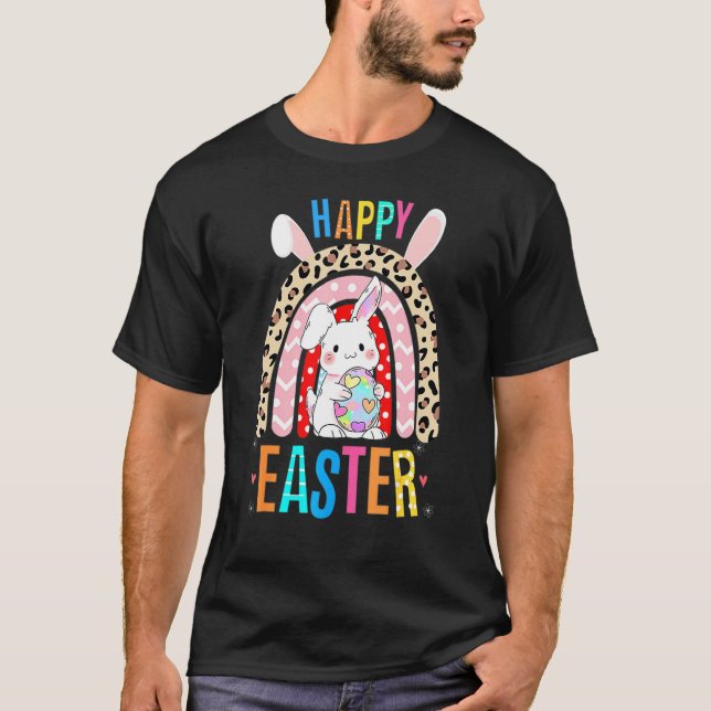 Camiseta Leopard Easter Rainbow Bunny Rabbit Trio Cute Happ (Anverso)