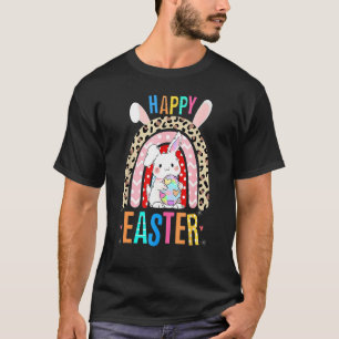 Camiseta Leopard Easter Rainbow Bunny Rabbit Trio Cute Happ