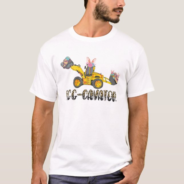 Camiseta Leopard Egg-Cavator Happy Easter Day Bunny Tractor (Anverso)