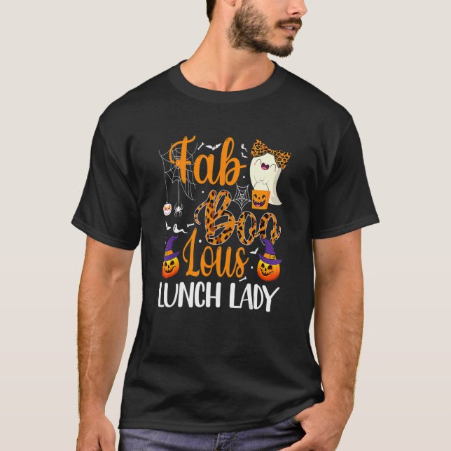 Camiseta Leopard Fab Boo Lous Lunch Lady Team Spook (Anverso)