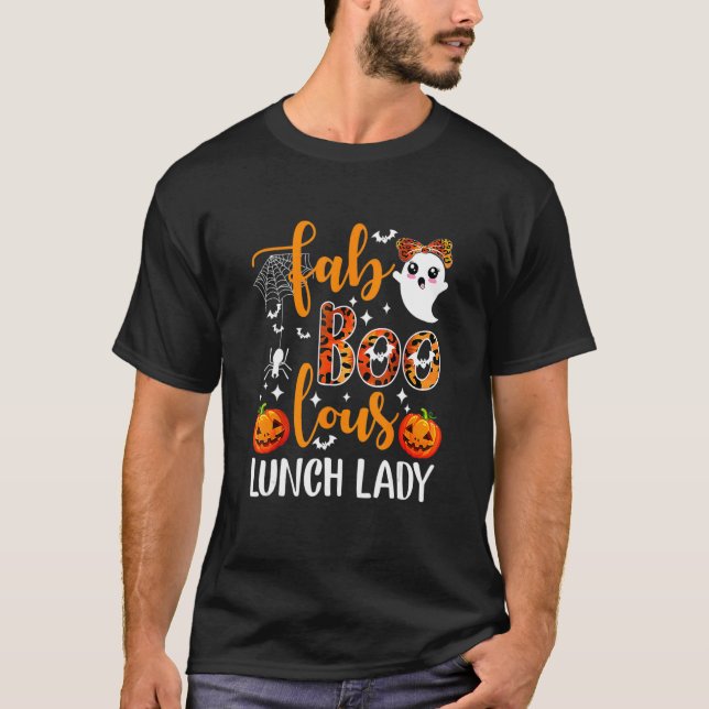 Camiseta Leopard Fab Boo Lous Lunch Lady Team Teacher Hallo (Anverso)