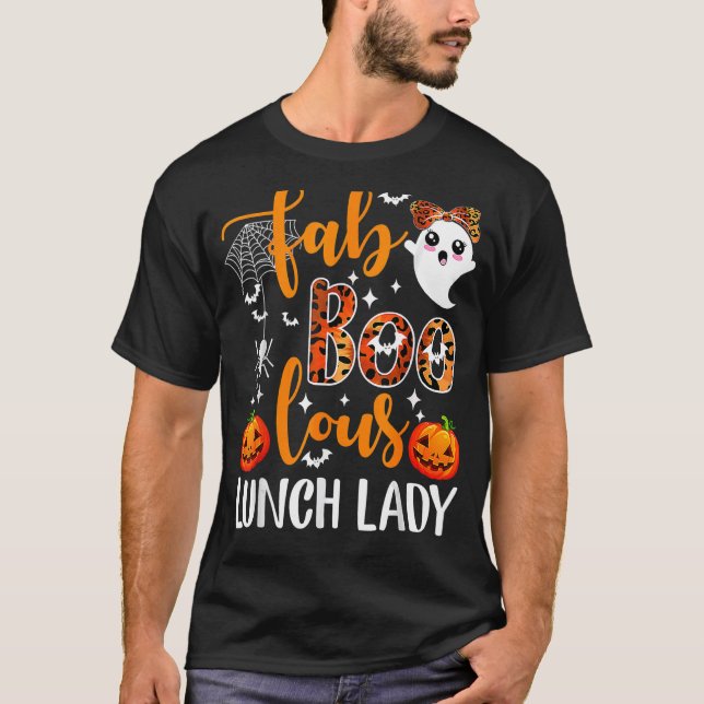 Camiseta Leopard Fab Boo Lous Lunch Lady Team Teacher Hallo (Anverso)