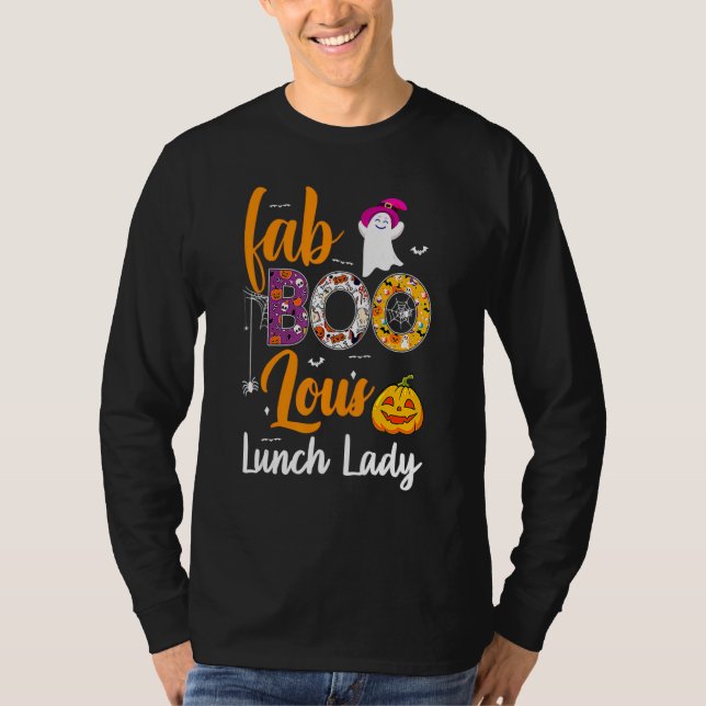 Camiseta Leopard Fab Boo Lous Lunch Lady Team Teacher Hallo (Anverso)