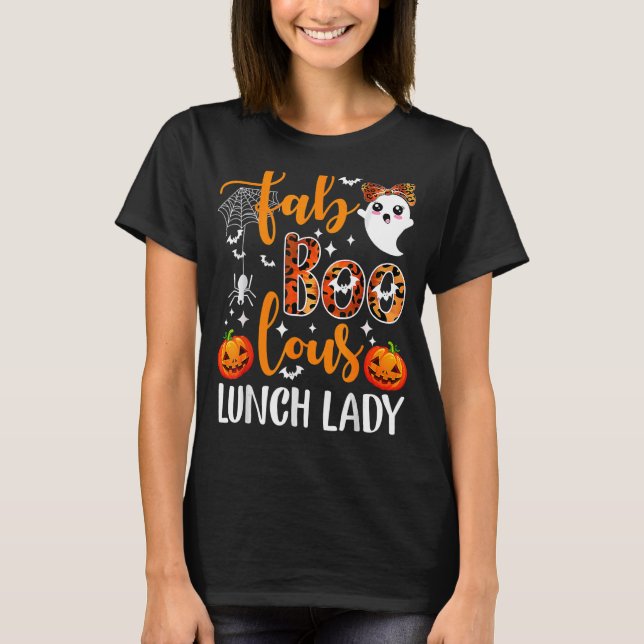 Camiseta Leopard Fab Boo Lous Lunch Lady Team Teacher Hallo (Anverso)
