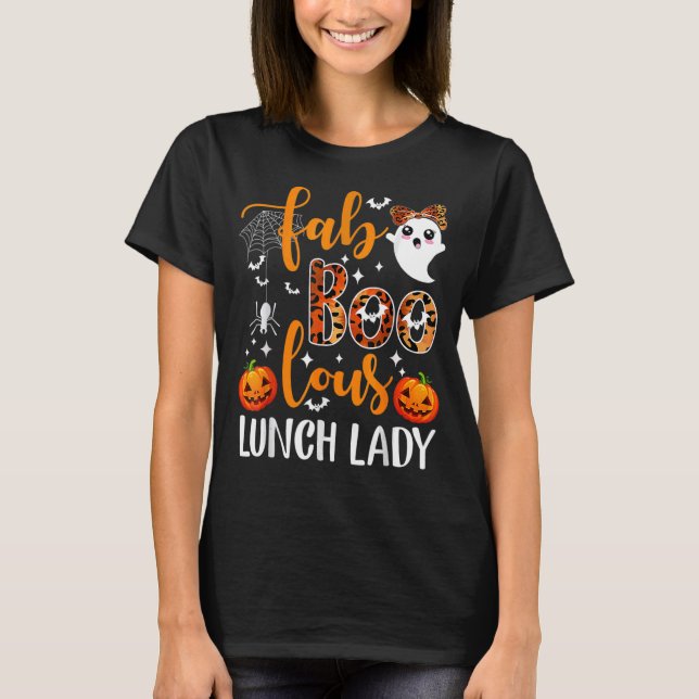 Camiseta Leopard Fab Boo Lous Lunch Lady Team Teacher Spook (Anverso)