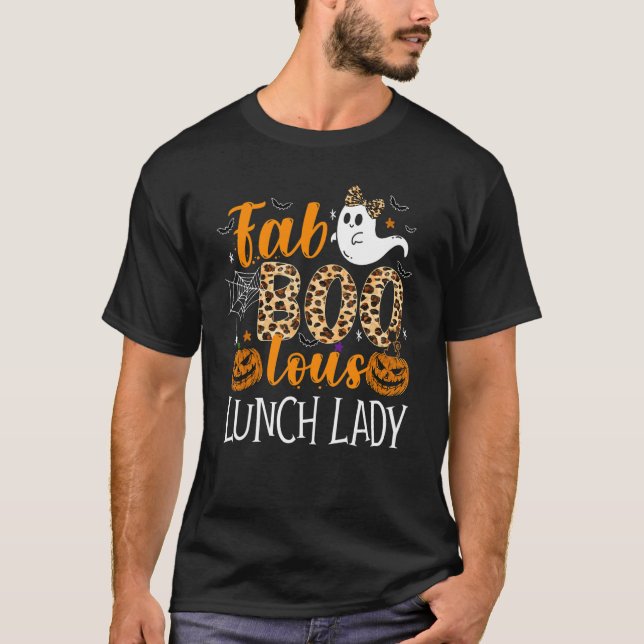 Camiseta Leopard Fab Boo Lous Lunch Lady Team Teacher Spook (Anverso)