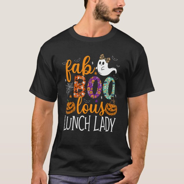 Camiseta Leopard Fab Boo Lous Lunch Lady Team Teacher Spook (Anverso)