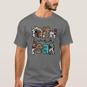 Camiseta Leopard Faith Over Fear Cowboy Western Country Chr