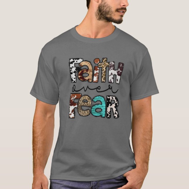 Camiseta Leopard Faith Over Fear Cowboy Western Country Chr (Anverso)