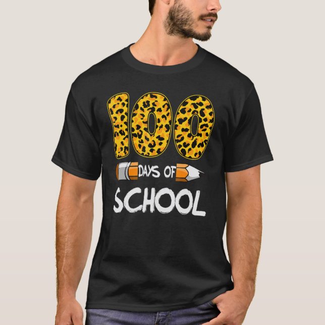 Camiseta Leopard Feliz 100 Días De Maestros Escolares Niños (Anverso)