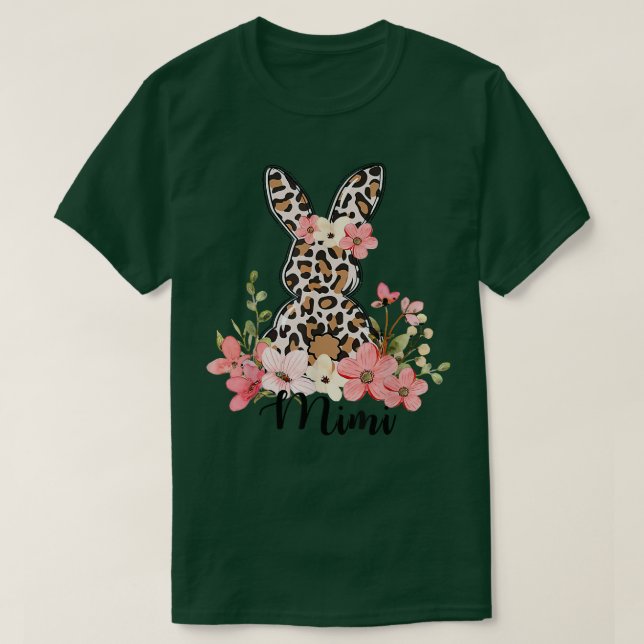 Camiseta Leopard Floral Happy Easter Bunny Mimi Eggs Spring (Diseño del anverso)